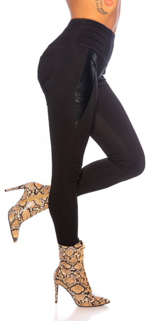 Sexy hoge taille leggings met faux leder patch zwart